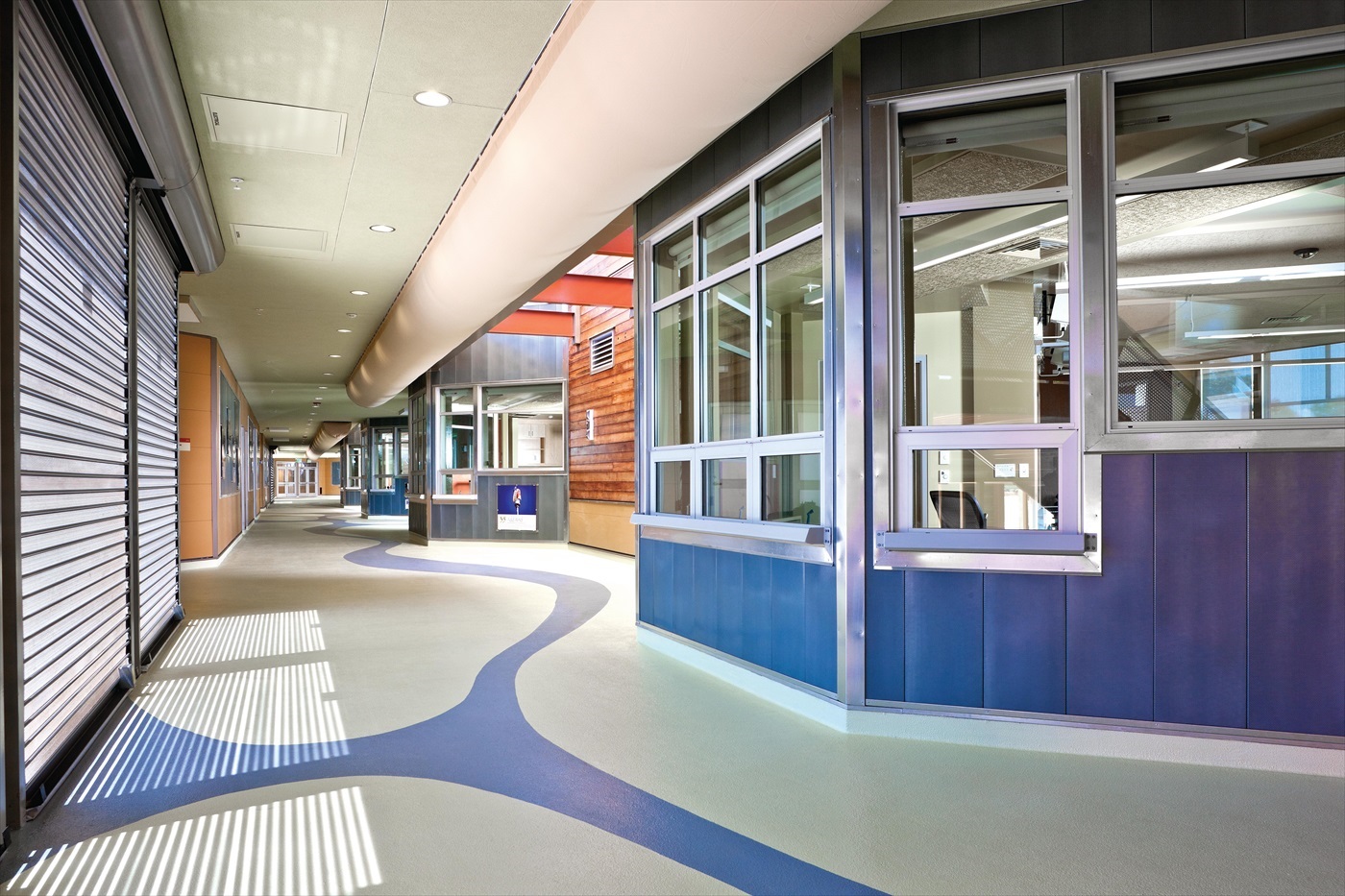 Colorful Ecore flooring in a medical facility