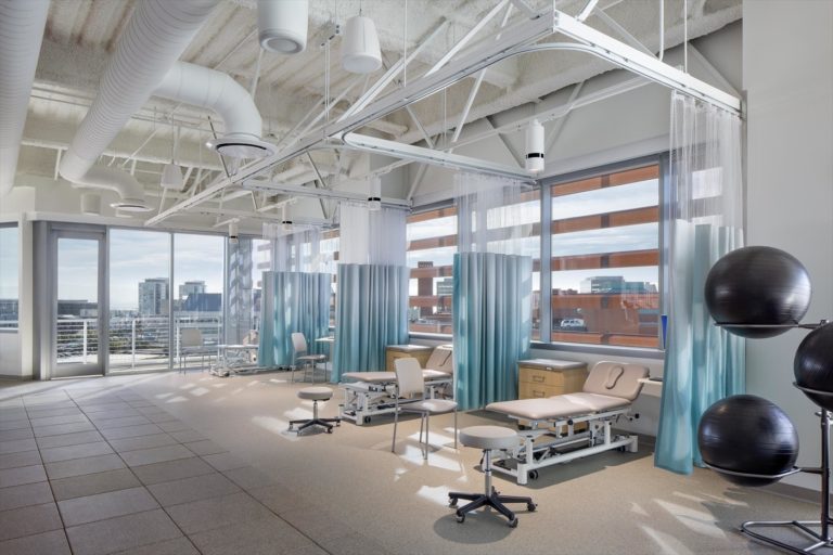 Healthcare Interior with safe flooring tiles and bright natural light