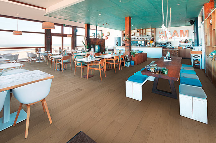 Beachfront restaurant featuring Lindura Hardwood