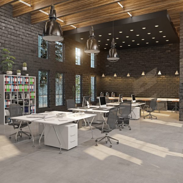 modern office modern loft area office interior. 3d rendering design concept